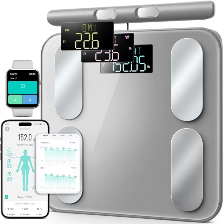 Premium Smart Body Fat Scale Digital Body Composition Scale Bluetooth BMI Tracker 180kg High Precision App Sync Rechargeable or AAA Home Daily Use