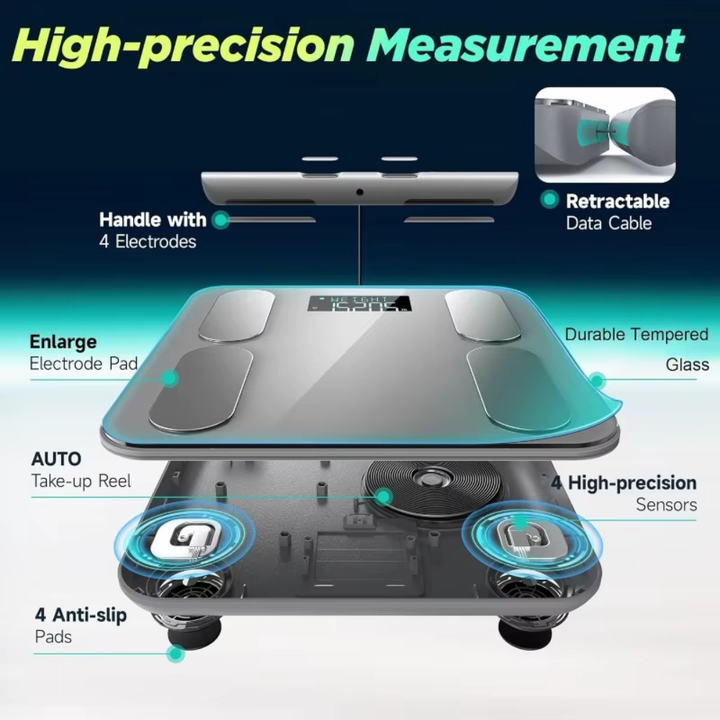 Premium Smart Body Fat Scale Digital Body Composition Scale Bluetooth BMI Tracker 180kg High Precision App Sync Rechargeable or AAA Home Daily Use