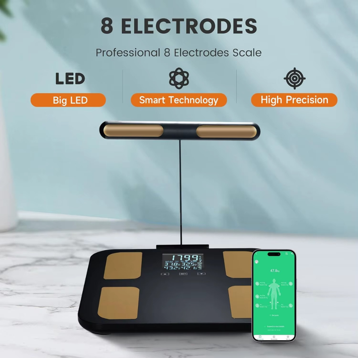 Premium Smart Body Fat Scale Digital Body Composition Scale Bluetooth BMI Tracker 180kg High Precision App Sync Rechargeable or AAA Home Daily Use