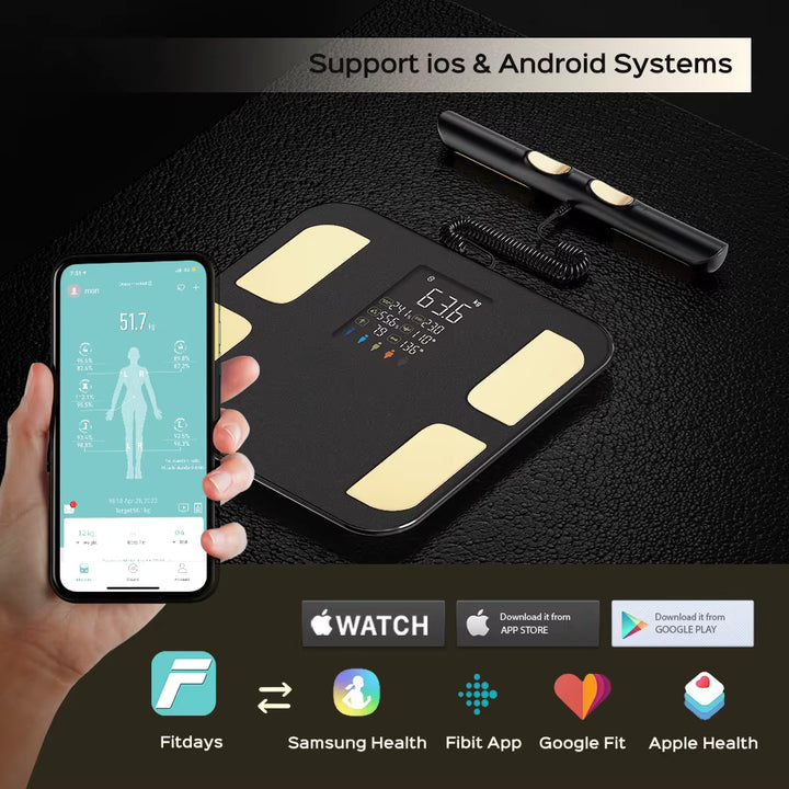 Premium Smart Body Fat Scale Digital Body Composition Scale Bluetooth BMI Tracker 180kg High Precision App Sync Rechargeable or AAA Home Daily Use