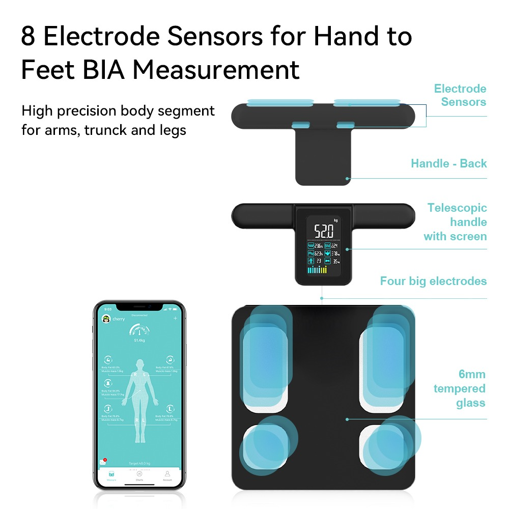 Premium Smart Body Fat Scale Digital Body Composition Scale Bluetooth BMI Tracker 180kg High Precision App Sync Rechargeable or AAA Home Daily Use
