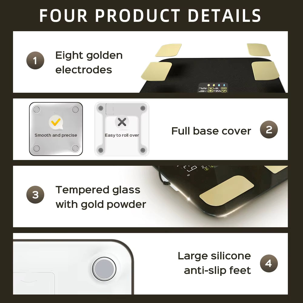 Premium Smart Body Fat Scale Digital Body Composition Scale Bluetooth BMI Tracker 180kg High Precision App Sync Rechargeable or AAA Home Daily Use