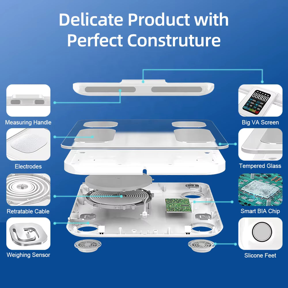 Premium Smart Body Fat Scale Digital Body Composition Scale Bluetooth BMI Tracker 180kg High Precision App Sync Rechargeable or AAA Home Daily Use