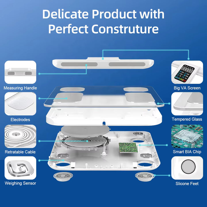 Premium Smart Body Fat Scale Digital Body Composition Scale Bluetooth BMI Tracker 180kg High Precision App Sync Rechargeable or AAA Home Daily Use