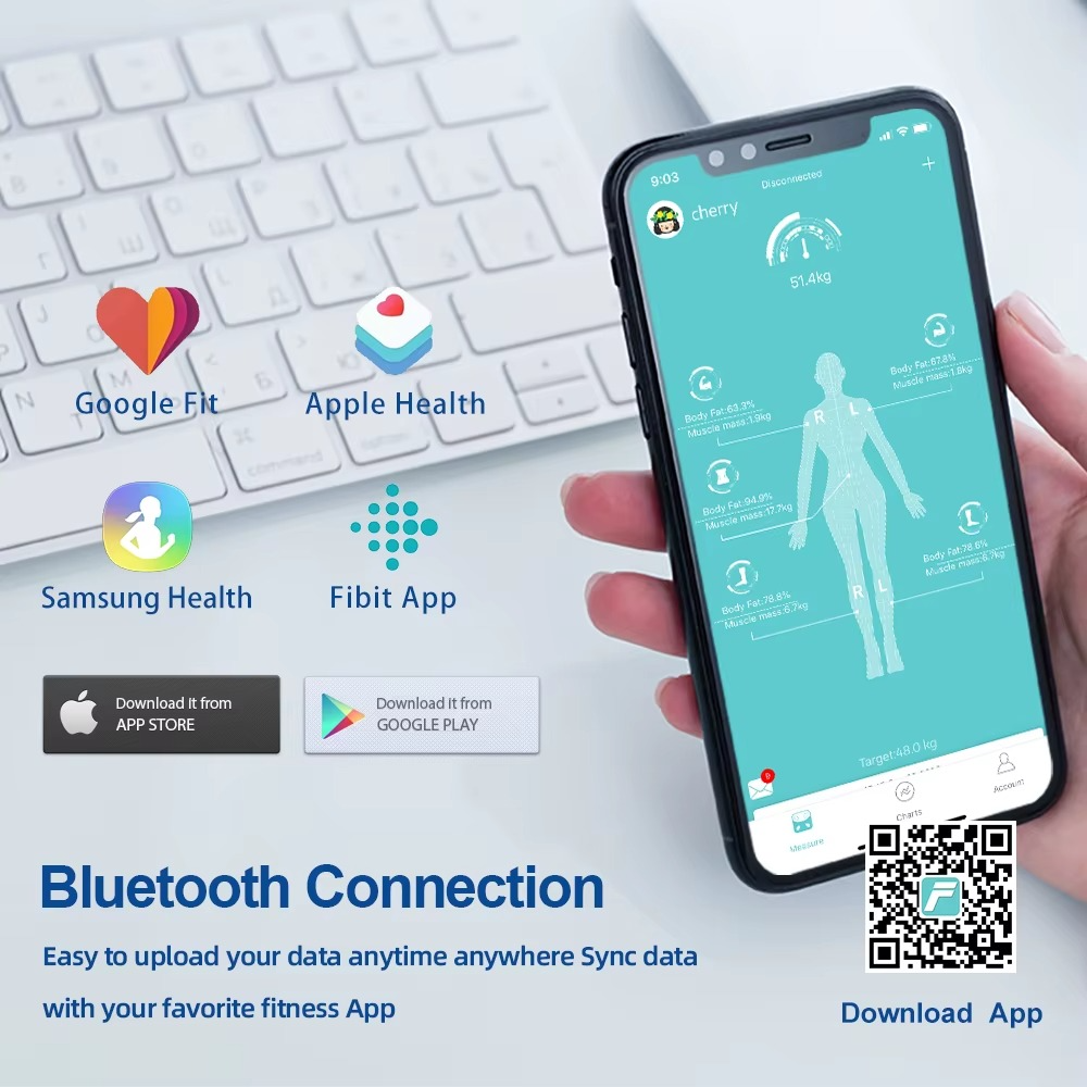 Premium Smart Body Fat Scale Digital Body Composition Scale Bluetooth BMI Tracker 180kg High Precision App Sync Rechargeable or AAA Home Daily Use
