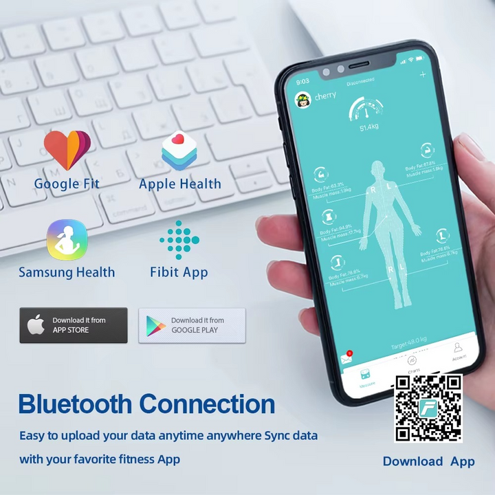 Premium Smart Body Fat Scale Digital Body Composition Scale Bluetooth BMI Tracker 180kg High Precision App Sync Rechargeable or AAA Home Daily Use