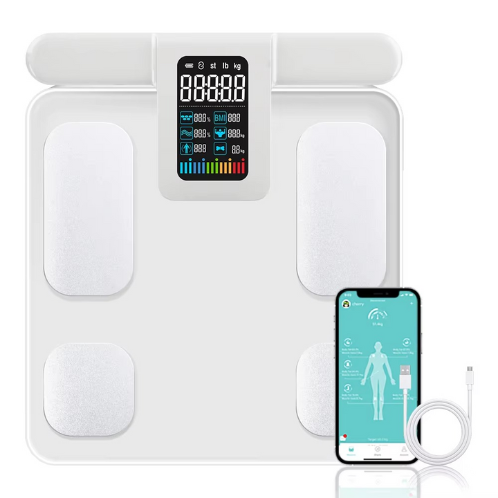 Premium Smart Body Fat Scale Digital Body Composition Scale Bluetooth BMI Tracker 180kg High Precision App Sync Rechargeable or AAA Home Daily Use