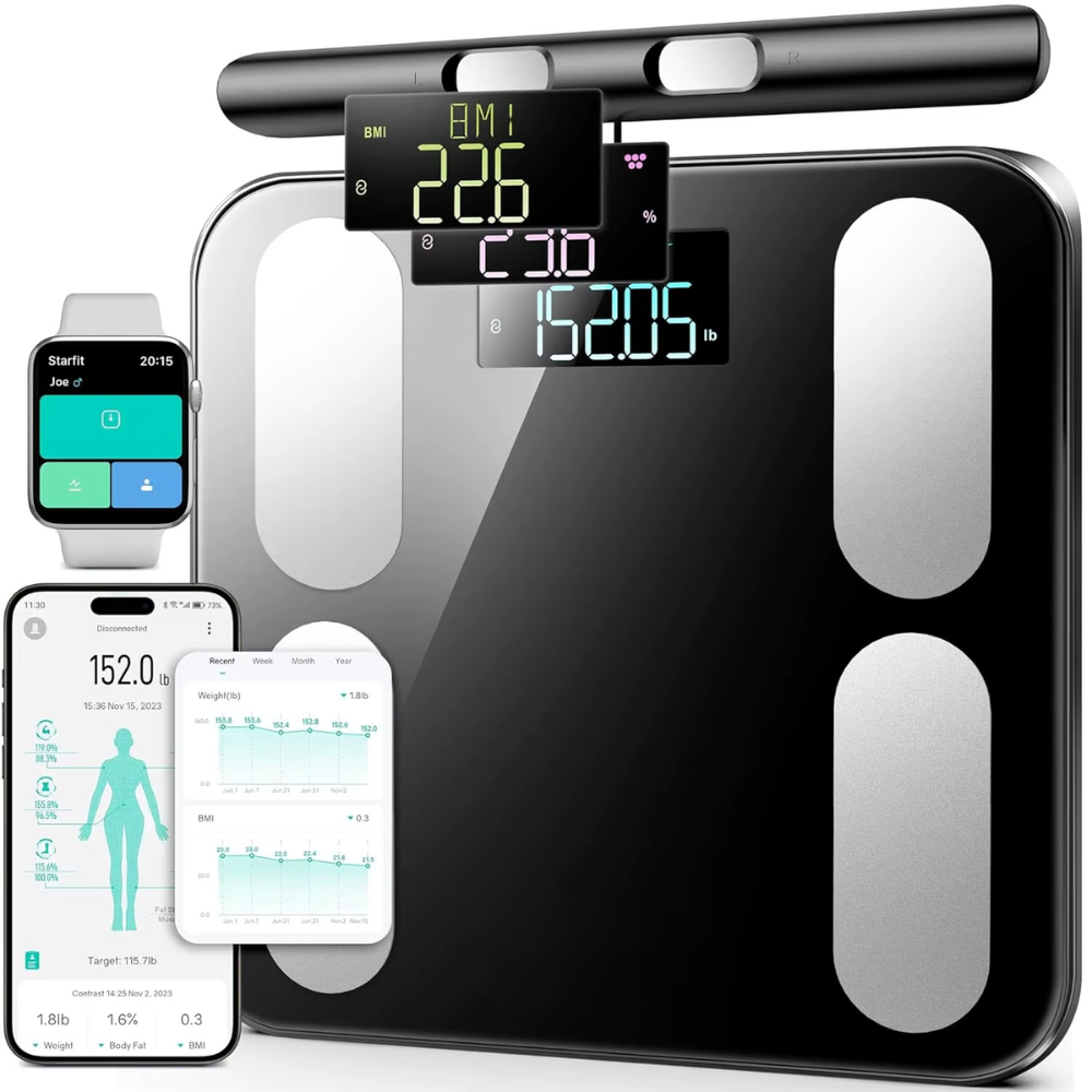 Premium Smart Body Fat Scale Digital Body Composition Scale Bluetooth BMI Tracker 180kg High Precision App Sync Rechargeable or AAA Home Daily Use