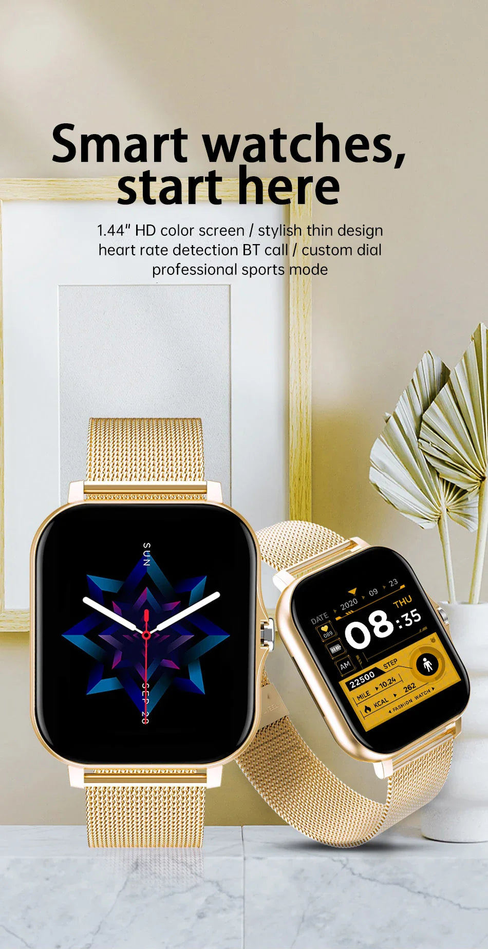 Premium Smartwatch 1.44 Inch Full Touch Bluetooth Calls IP67 Fitness Tracker Heart Rate Activity Tracker iOS Android Compatible Custom Dial