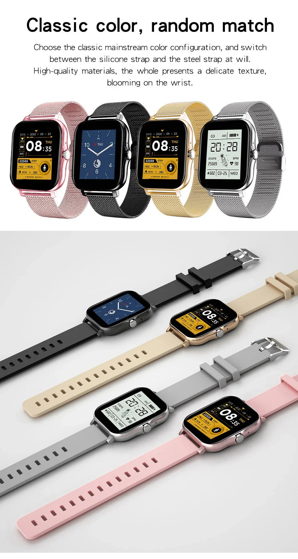 Premium Smartwatch 1.44 Inch Full Touch Bluetooth Calls IP67 Fitness Tracker Heart Rate Activity Tracker iOS Android Compatible Custom Dial