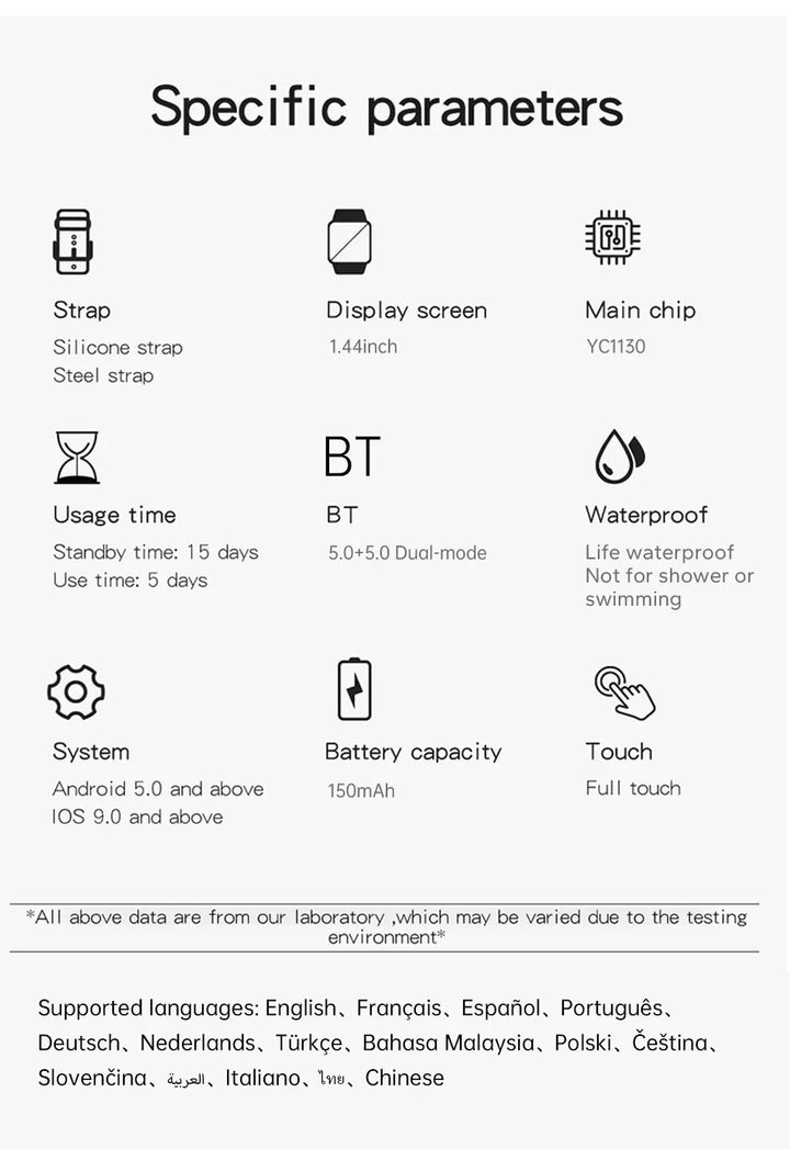 Premium Smartwatch 1.44 Inch Full Touch Bluetooth Calls IP67 Fitness Tracker Heart Rate Activity Tracker iOS Android Compatible Custom Dial
