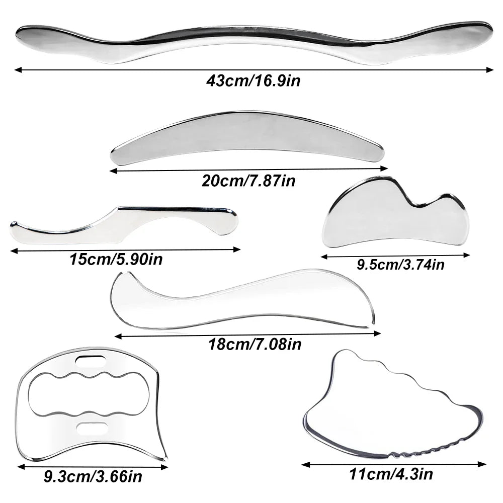 Premium Stainless Steel Gua Sha Tool IASTM Scraper Body Massager Ergonomic Deep Tissue Tool Set 1 2 4 5 7pcs Portable for Home Gym Daily Use Comfort