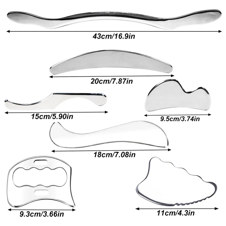 Premium Stainless Steel Gua Sha Tool IASTM Scraper Body Massager Ergonomic Deep Tissue Tool Set 1 2 4 5 7pcs Portable for Home Gym Daily Use Comfort