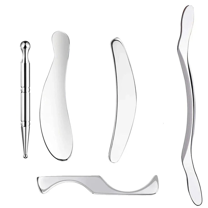 Premium Stainless Steel Gua Sha Tool IASTM Scraper Body Massager Ergonomic Deep Tissue Tool Set 1 2 4 5 7pcs Portable for Home Gym Daily Use Comfort