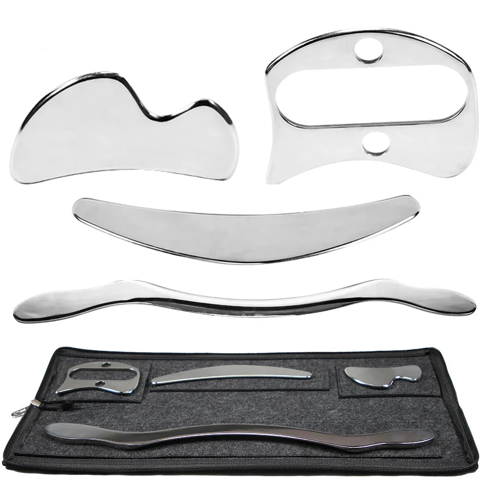 Premium Stainless Steel Gua Sha Tool IASTM Scraper Body Massager Ergonomic Deep Tissue Tool Set 1 2 4 5 7pcs Portable for Home Gym Daily Use Comfort