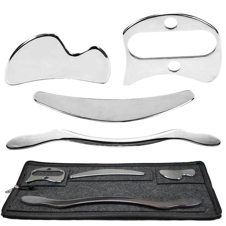 Premium Stainless Steel Gua Sha Tool IASTM Scraper Body Massager Ergonomic Deep Tissue Tool Set 1 2 4 5 7pcs Portable for Home Gym Daily Use Comfort