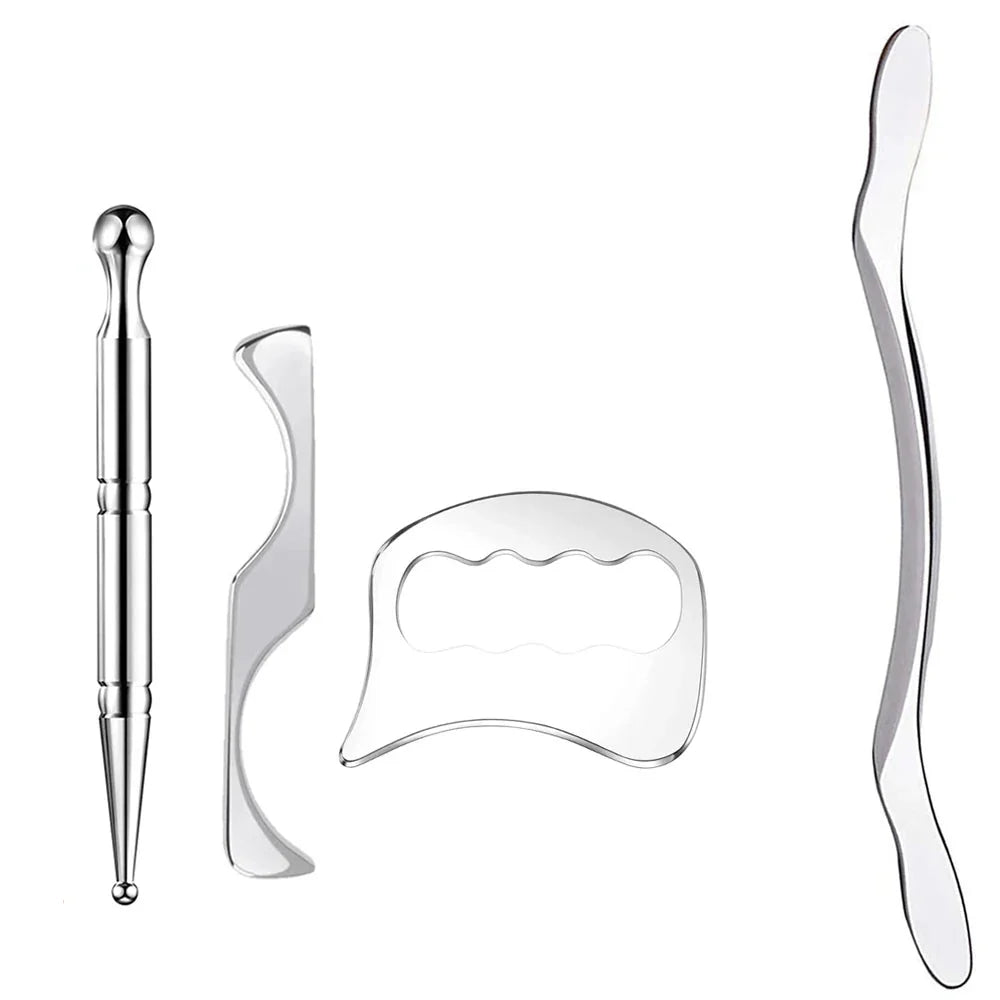 Premium Stainless Steel Gua Sha Tool IASTM Scraper Body Massager Ergonomic Deep Tissue Tool Set 1 2 4 5 7pcs Portable for Home Gym Daily Use Comfort