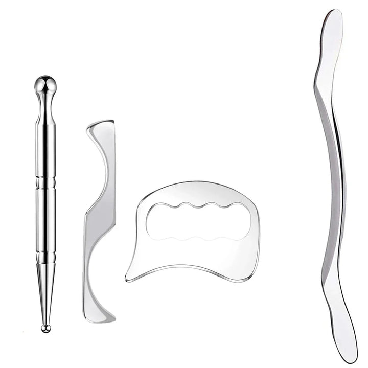 Premium Stainless Steel Gua Sha Tool IASTM Scraper Body Massager Ergonomic Deep Tissue Tool Set 1 2 4 5 7pcs Portable for Home Gym Daily Use Comfort