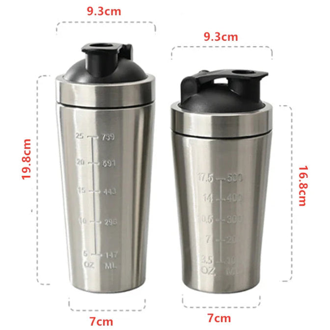 Premium Stainless Steel Shaker Bottle 500ML 750ML Protein Mixer Leak Proof Gym Fitness Cup with Steel Ball Portable for Smoothies Sports Drinks Daily Use