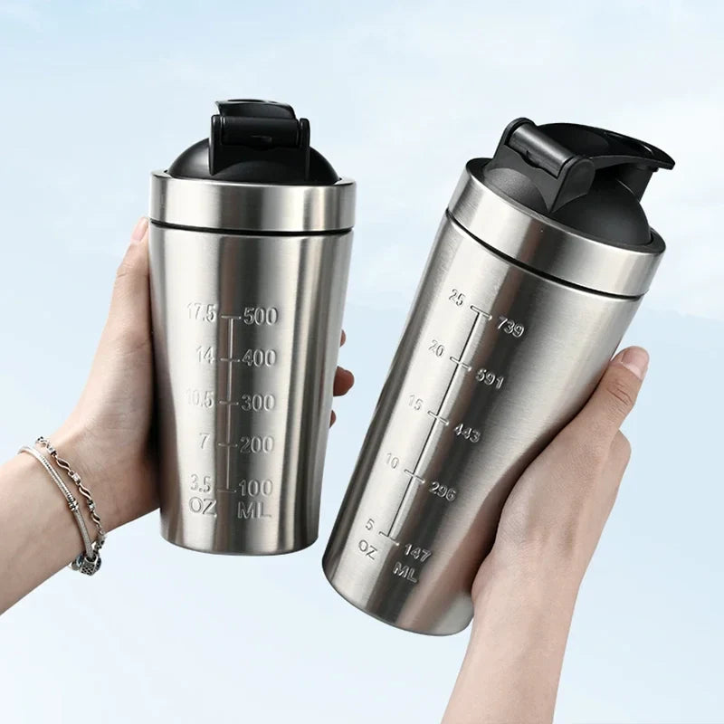 Premium Stainless Steel Shaker Bottle 500ML 750ML Protein Mixer Leak Proof Gym Fitness Cup with Steel Ball Portable for Smoothies Sports Drinks Daily Use