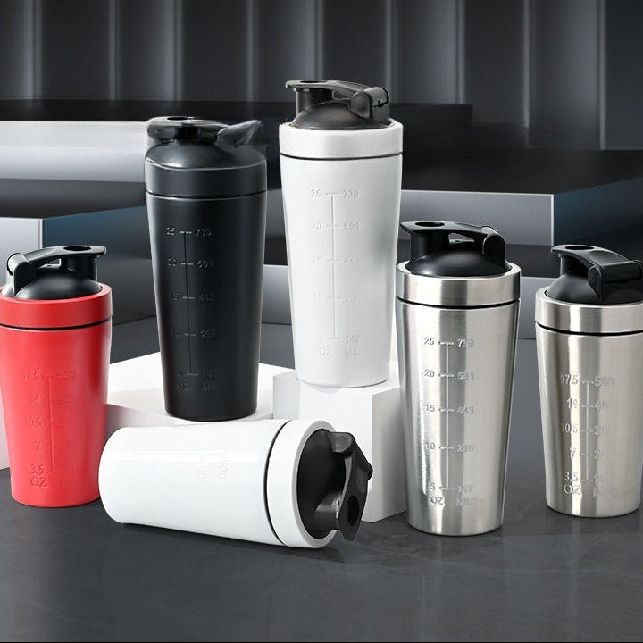Premium Stainless Steel Shaker Bottle 500ML 750ML Protein Mixer Leak Proof Gym Fitness Cup with Steel Ball Portable for Smoothies Sports Drinks Daily Use