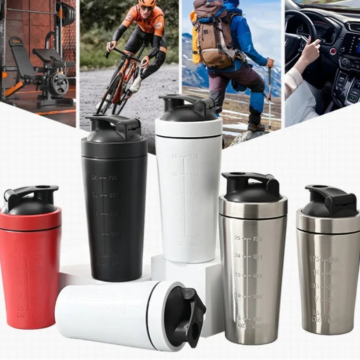 Premium Stainless Steel Shaker Bottle 500ML 750ML Protein Mixer Leak Proof Gym Fitness Cup with Steel Ball Portable for Smoothies Sports Drinks Daily Use