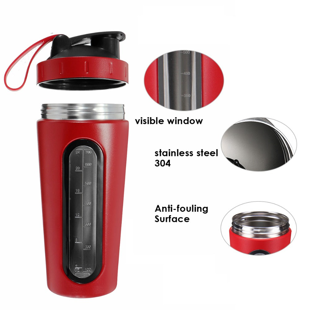 Premium Stainless Steel Shaker Bottle 700ML Protein Mixer Leak Proof Gym Water Bottle with Scale Steel Ball for Smoothies Fitness Travel Outdoor Daily Use