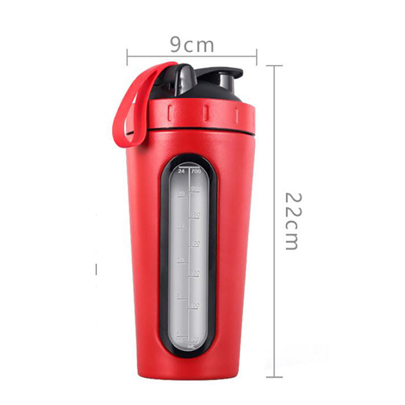 Premium Stainless Steel Shaker Bottle 700ML Protein Mixer Leak Proof Gym Water Bottle with Scale Steel Ball for Smoothies Fitness Travel Outdoor Daily Use
