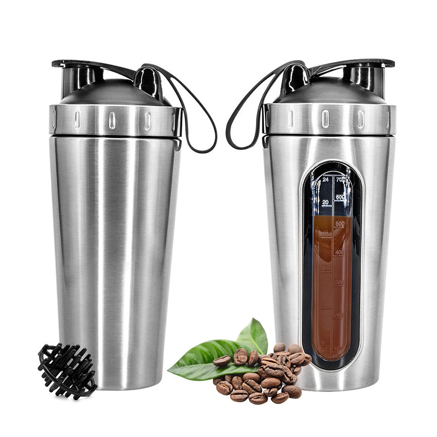 Premium Stainless Steel Shaker Bottle 700ML Protein Mixer Leak Proof Gym Water Bottle with Scale Steel Ball for Smoothies Fitness Travel Outdoor Daily Use