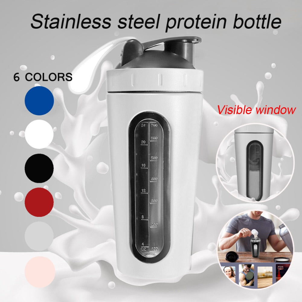 Premium Stainless Steel Shaker Bottle 700ML Protein Mixer Leak Proof Gym Water Bottle with Scale Steel Ball for Smoothies Fitness Travel Outdoor Daily Use