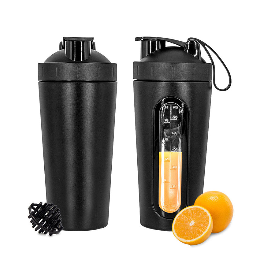 Premium Stainless Steel Shaker Bottle 700ML Protein Mixer Leak Proof Gym Water Bottle with Scale Steel Ball for Smoothies Fitness Travel Outdoor Daily Use