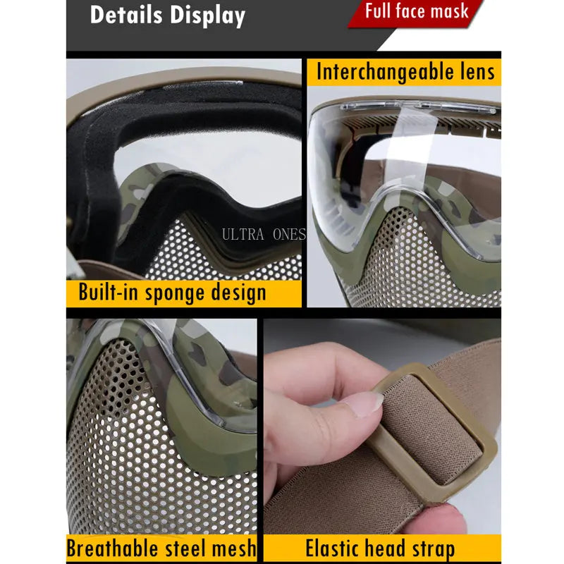 Premium Tactical Helmet Mask with Goggles FAST Rail Compatible Half Face Mask Breathable Lightweight Airsoft Paintball Hunting Protective Gear