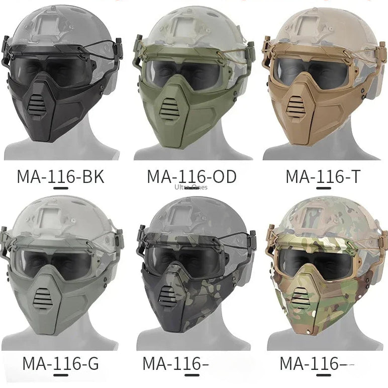 Premium Tactical Helmet Mask with Goggles FAST Rail Compatible Half Face Mask Breathable Lightweight Airsoft Paintball Hunting Protective Gear