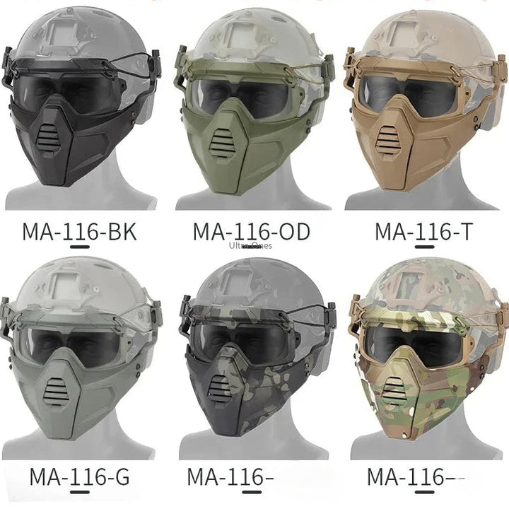 Premium Tactical Helmet Mask with Goggles FAST Rail Compatible Half Face Mask Breathable Lightweight Airsoft Paintball Hunting Protective Gear