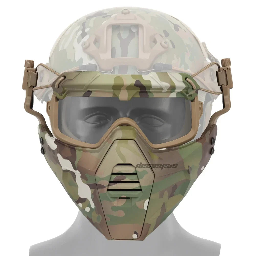 Premium Tactical Helmet Mask with Goggles FAST Rail Compatible Half Face Mask Breathable Lightweight Airsoft Paintball Hunting Protective Gear