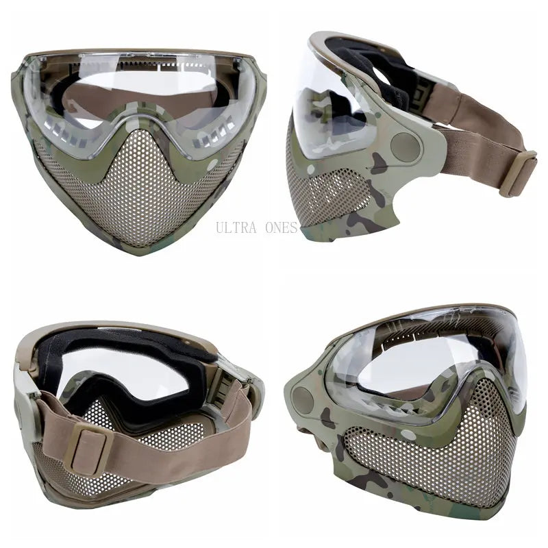 Premium Tactical Helmet Mask with Goggles FAST Rail Compatible Half Face Mask Breathable Lightweight Airsoft Paintball Hunting Protective Gear