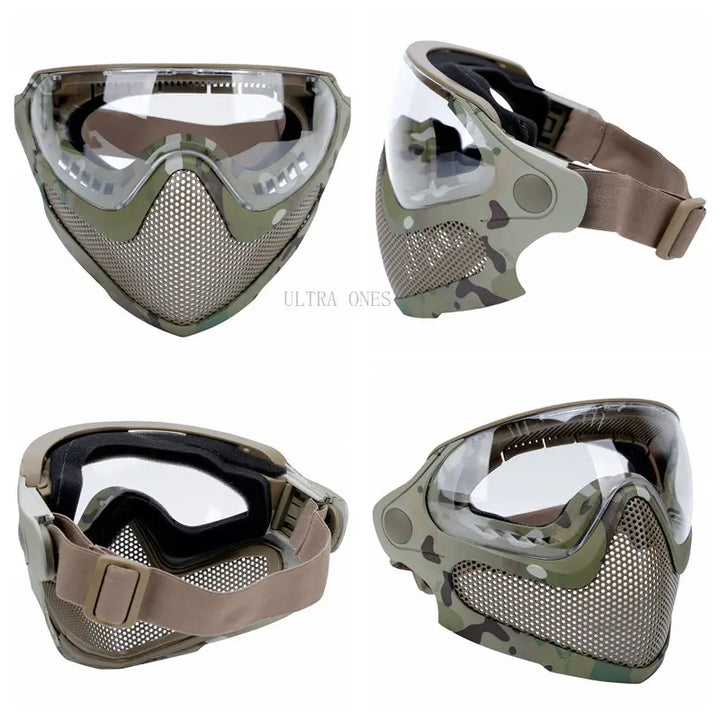 Premium Tactical Helmet Mask with Goggles FAST Rail Compatible Half Face Mask Breathable Lightweight Airsoft Paintball Hunting Protective Gear