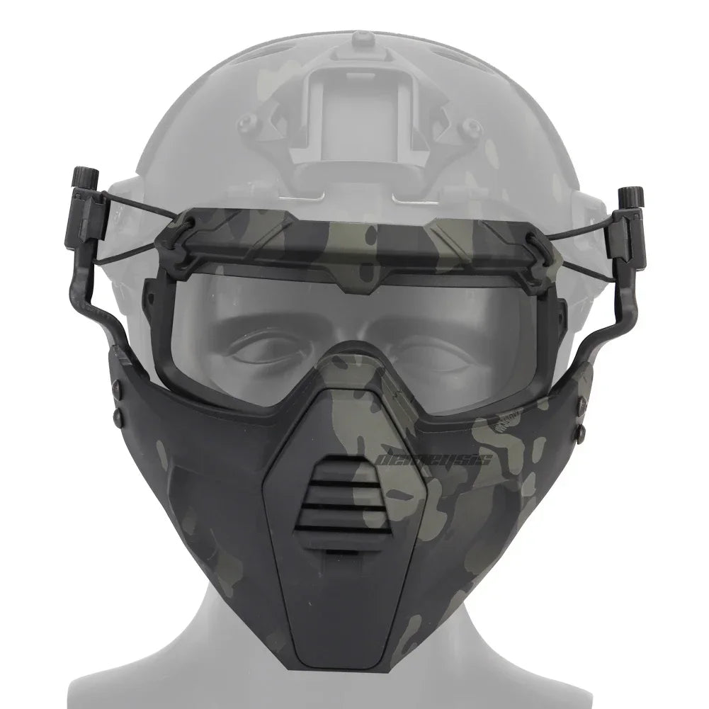 Premium Tactical Helmet Mask with Goggles FAST Rail Compatible Half Face Mask Breathable Lightweight Airsoft Paintball Hunting Protective Gear