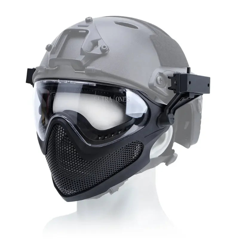 Premium Tactical Helmet Mask with Goggles FAST Rail Compatible Half Face Mask Breathable Lightweight Airsoft Paintball Hunting Protective Gear