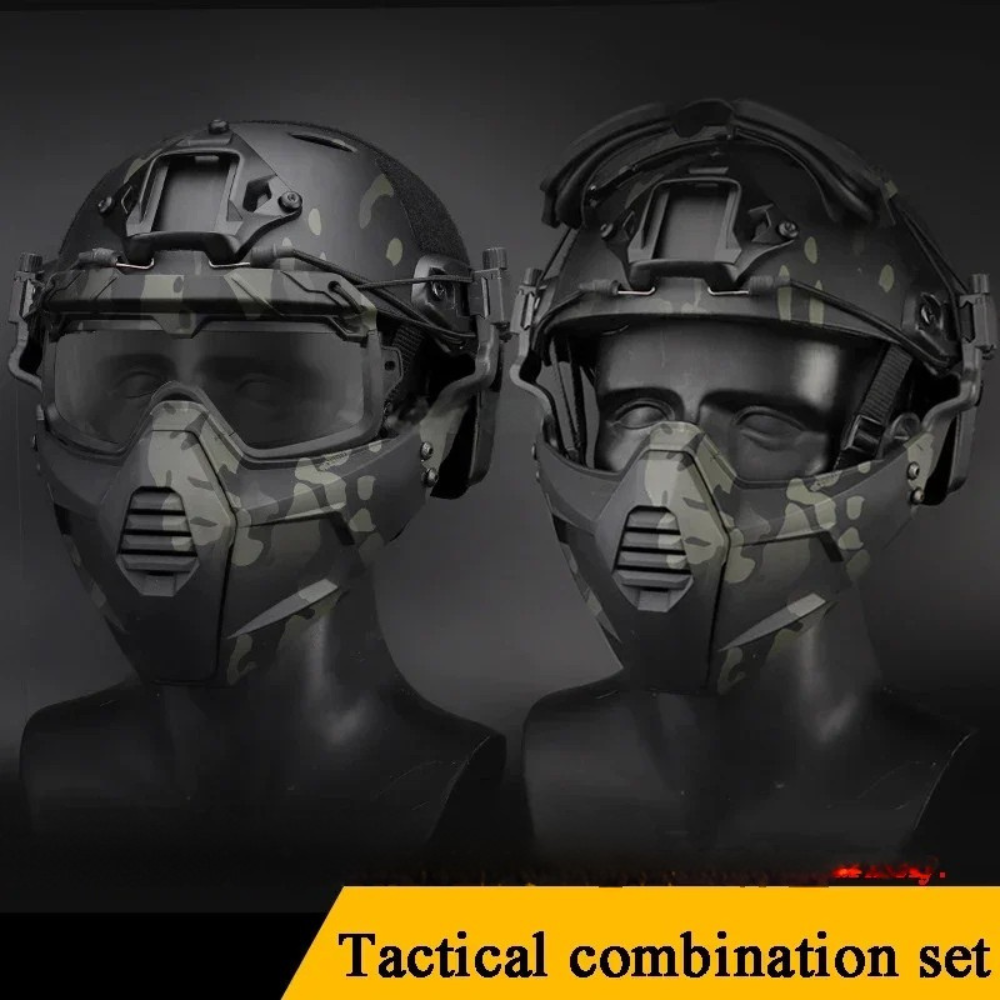 Premium Tactical Helmet Mask with Goggles FAST Rail Compatible Half Face Mask Breathable Lightweight Airsoft Paintball Hunting Protective Gear