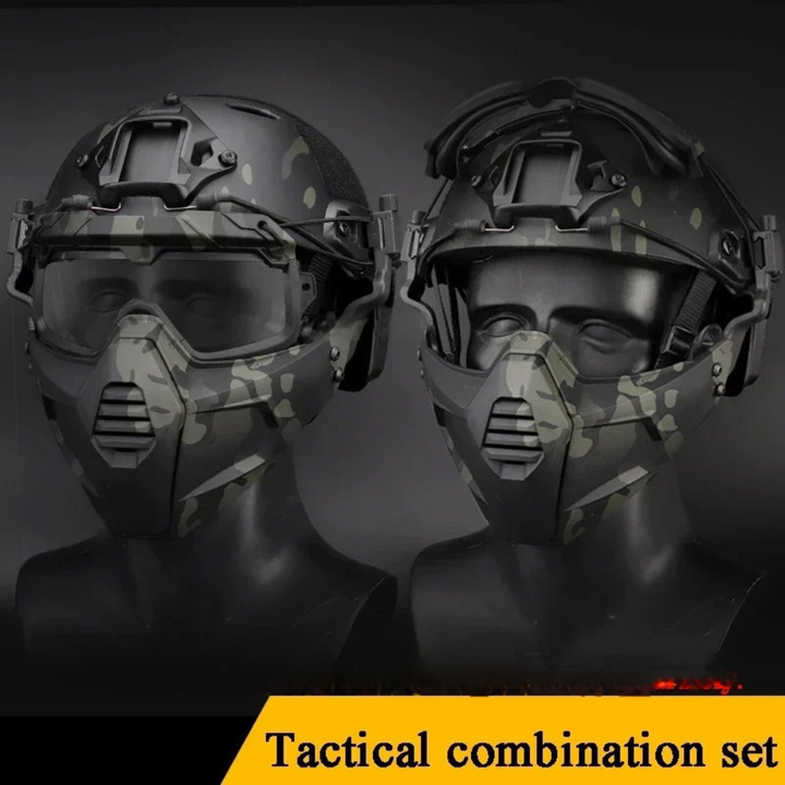 Premium Tactical Helmet Mask with Goggles FAST Rail Compatible Half Face Mask Breathable Lightweight Airsoft Paintball Hunting Protective Gear