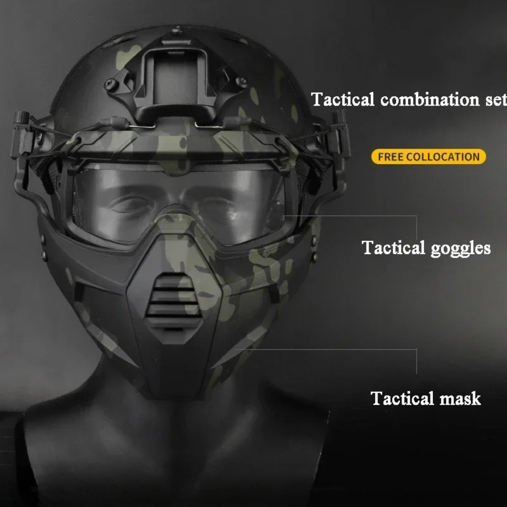 Premium Tactical Helmet Mask with Goggles FAST Rail Compatible Half Face Mask Breathable Lightweight Airsoft Paintball Hunting Protective Gear