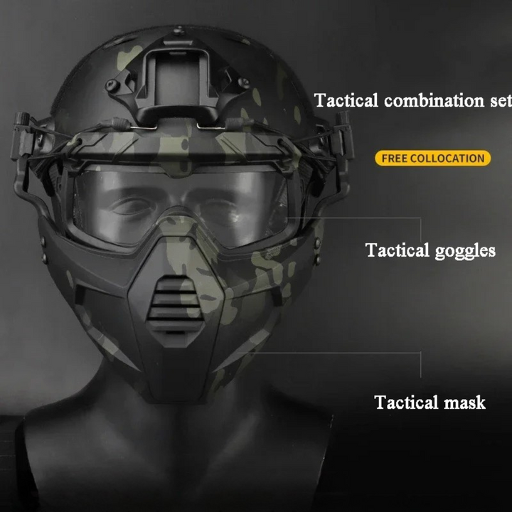 Premium Tactical Helmet Mask with Goggles FAST Rail Compatible Half Face Mask Breathable Lightweight Airsoft Paintball Hunting Protective Gear