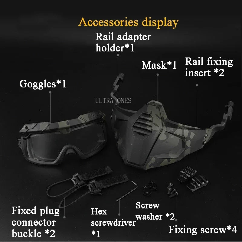 Premium Tactical Helmet Mask with Goggles FAST Rail Compatible Half Face Mask Breathable Lightweight Airsoft Paintball Hunting Protective Gear
