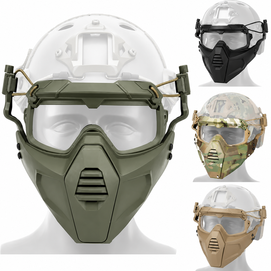 Premium Tactical Helmet Mask with Goggles FAST Rail Compatible Half Face Mask Breathable Lightweight Airsoft Paintball Hunting Protective Gear