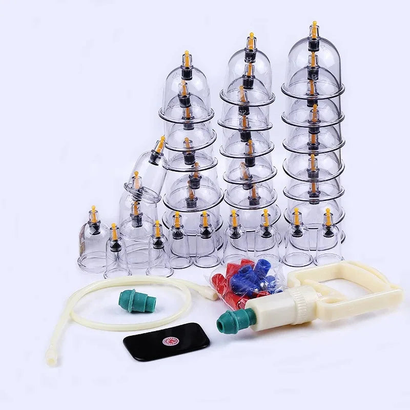 Premium Vacuum Cupping Set Suction Cups Hand Pump Plastic Cups 6 12 24 Piece Massage Kit Portable Body Cups for Home Clinic Daily Use Comfort