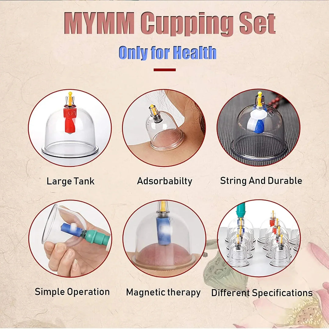 Premium Vacuum Cupping Set Suction Cups Hand Pump Plastic Cups 6 12 24 Piece Massage Kit Portable Body Cups for Home Clinic Daily Use Comfort