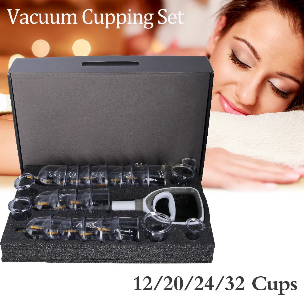 Premium Vacuum Cupping Set Suction Cups Hand Pump Plastic Cups 6 12 24 Piece Massage Kit Portable Body Cups for Home Clinic Daily Use Comfort