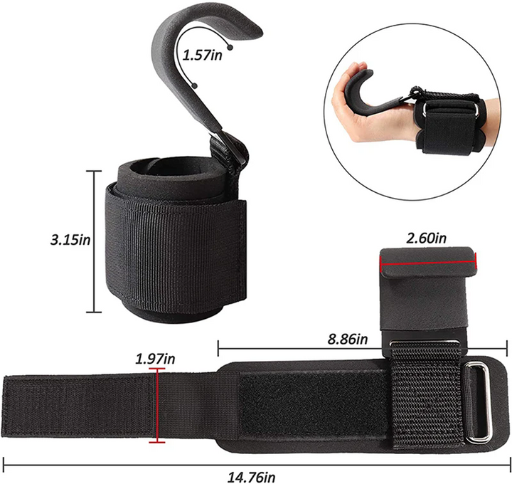 Premium Weight Lifting Hook Grips Wrist Wraps Steel Hooks Non Slip Lifting Straps Adjustable Gym Training Hooks for Deadlift Pull Ups Fitness Pair