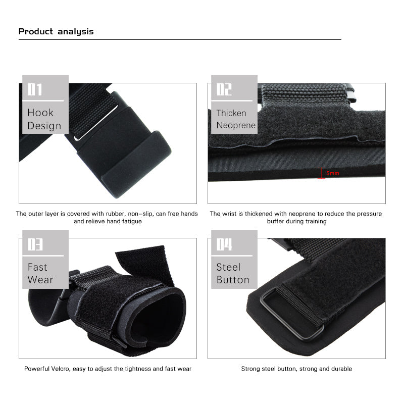 Premium Weight Lifting Hook Grips Wrist Wraps Steel Hooks Non Slip Lifting Straps Adjustable Gym Training Hooks for Deadlift Pull Ups Fitness Pair